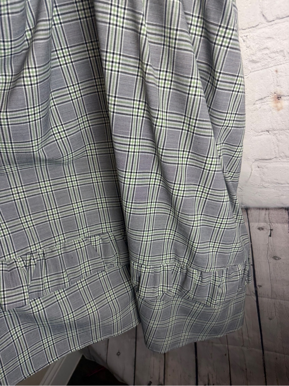 Mecla One-Shoulder Plaid Midi Dress in Green and Gray Medium - Picture 8 of 13